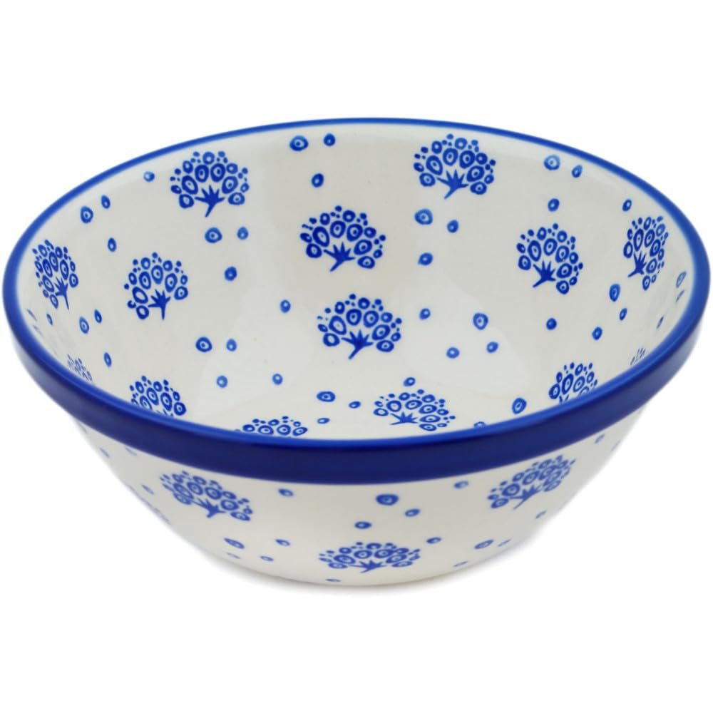 Polmedia Polish Pottery Bowl 6-inch - Peacock Bouquet Pattern Handmade in Boleslawiec Poland by Ceramika Artystyczna + Certificate of Authenticity