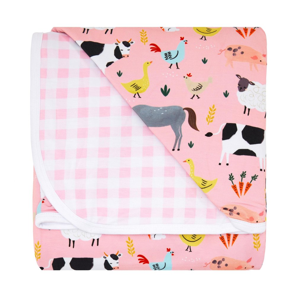 Little Sleepies Cloud Blanket, 50" x 50", Large, Pink Farm Animals