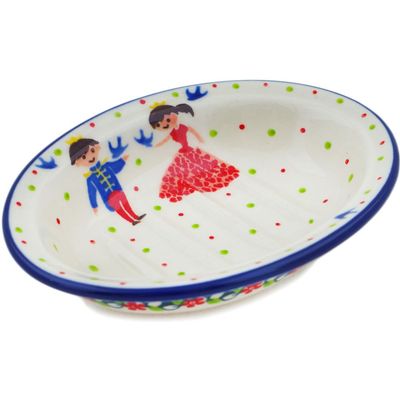 Polmedia Polish Pottery Soap Dish UNIKAT - Bird Prince and Princess Pattern Handmade in Boleslawiec Poland by Ceramika Artystyczna + Certificate of Authenticity