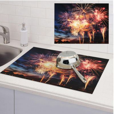 Dish Drying Mat Absorbent Drying Mats for Kitchen 18" 24" Beautiful Fireworks Drying Mat Counter Dish Drainer Mats Non-slip Coffee Mat Dish Drying Pads for Rack Draining