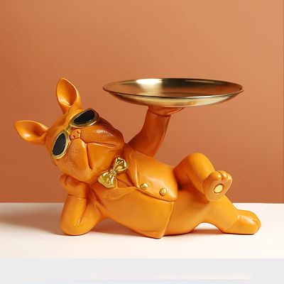 ZMQJEQANBG Key Storage Ornaments Eyeglasses Bulldog Figurine Storage Ornaments Candy Tray Cosmetics Organizer Hallway Art Statue Home Ornament Decoration for Storing Snack Small Accessories Tray (Colo