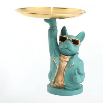 ZMQJEQANBG Entrance Storage Ornaments, Resin Retro Bulldog Sculpture Tray Key Storage Bowl Creative Home Furnishing Statue Decoration for Storing Keys Snack Rings Small Objects Tray Tray(Color:Green)