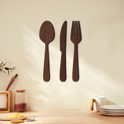 3 Pieces Wooden Eat Sign, Large Fork Knife Spoon Set Wall Decor,Rustic Wood Kitchen Hanging Decoration, Wall Hanging Wood Sign Farmhouse Wooden Wall Plaque For Kitchen Home Dining Room Cafe(Color:A,Si