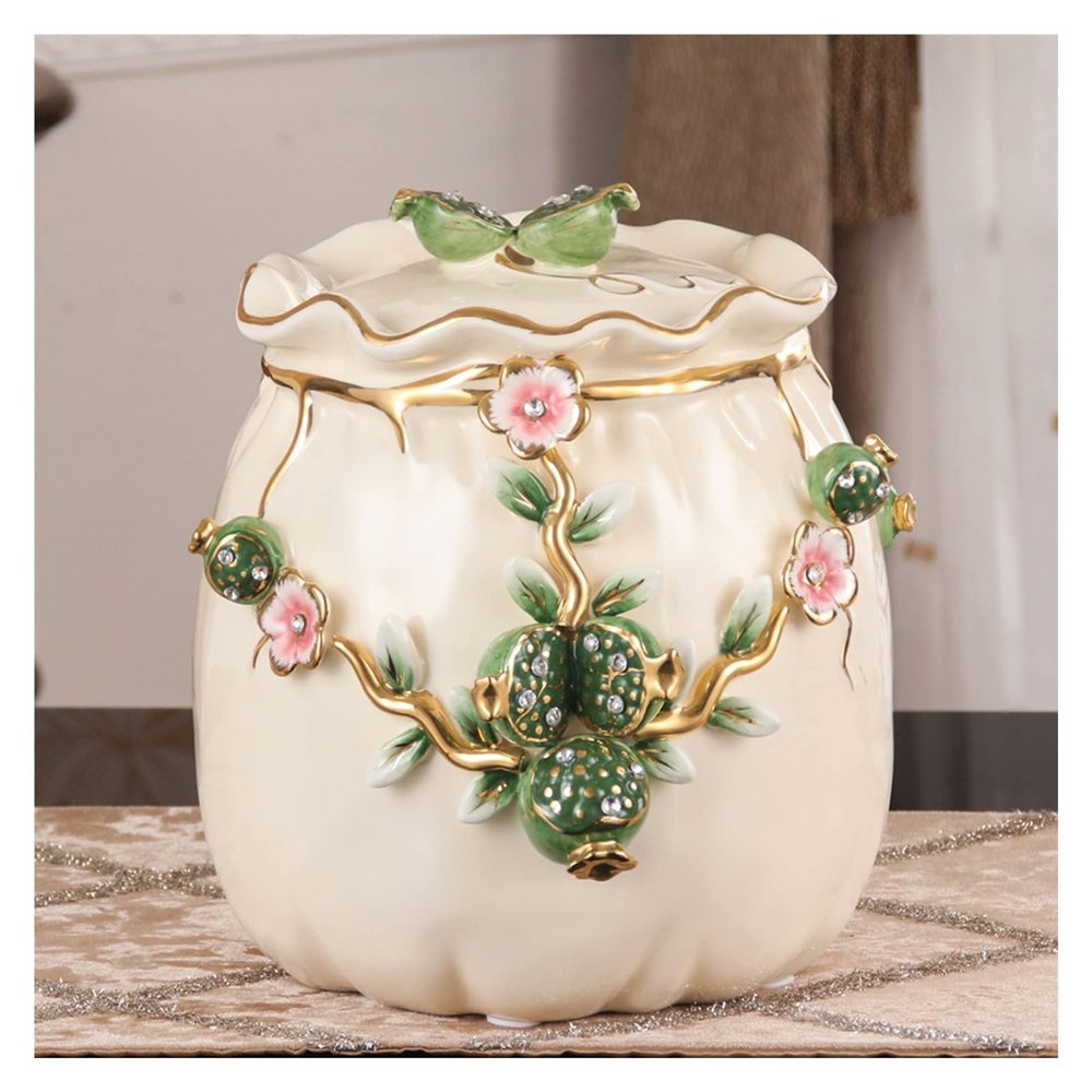 Ceramic Rice Dispenser with Lid, European Style Rice Dispenser, Creative Sealed Kitchen Food Container Cereal Dispensor for Rice, Cereal, Flour, Dry Food