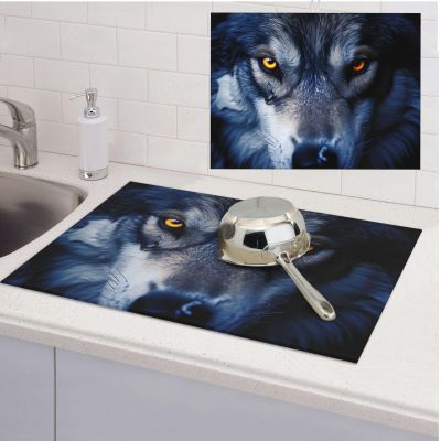 Dish Drying Mat Absorbent Drying Mats for Kitchen 18" 24" Wolf eyes Drying Mat Counter Dish Drainer Mats Non-slip Coffee Mat Dish Drying Pads for Rack Draining
