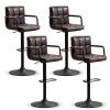 Furniliving Swivel Bar Stools Set of 4, Adjustable Kitchen Counter Height BarStools with Arms, PU Leather Upholstered Bar Chair with Back and Footrest for Dining Room, Kitchen, Pub, Bar (Blackbrown) view 1