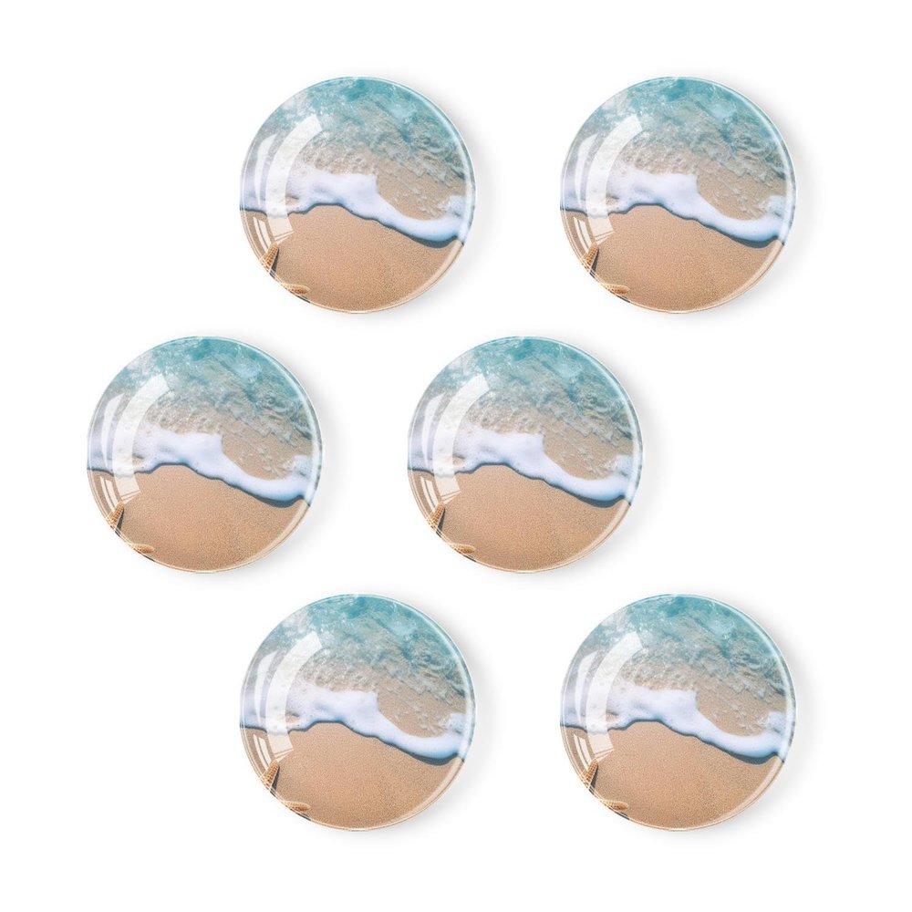 6 Pieces Fridge Magnets Refrigerator Glass Decorative Crystal Magnets for Kitchen Office Whiteboard,Funny Starfish Wave Sand Beach Creative