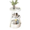 RENEESME Sofa Round End Table, 3-Tier Side Table Accent Table with Storage Basket and 2 Tier Storage Shelf, Modern Bedside Sofa Coffee Table for Living Room, Bedroom Sofas for Living Room, White view 1