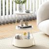 RENEESME Sofa Round End Table, 3-Tier Side Table Accent Table with Storage Basket and 2 Tier Storage Shelf, Modern Bedside Sofa Coffee Table for Living Room, Bedroom Sofas for Living Room, White view 4