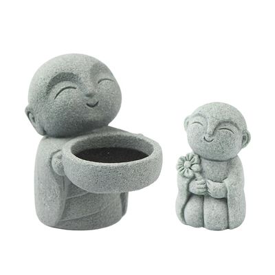 SHIDXIB 2Pcs Buddha Sandstone Statues Zen Monk Buddha Statue Praying Sculptures Ornament for Wealth Good Luck Feng Shui Decor Home Office Car Decoration