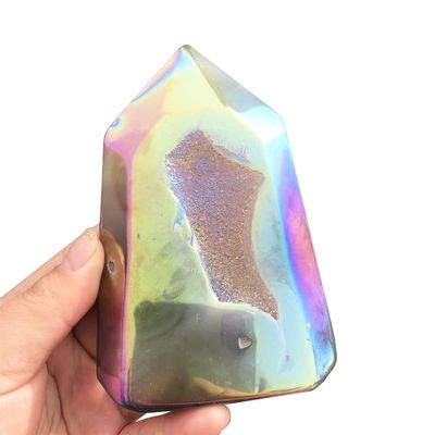NSIXSURIM Natural Electroplating Geode Agate Point Crystal Stone Tower Geode Agate Obelisk for Home Decoration Crystals and Stones(Size:Light Green)