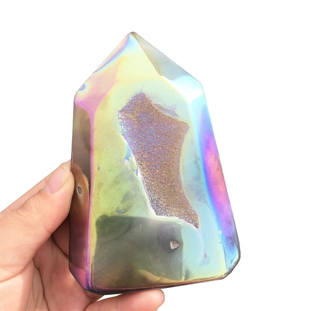 NSIXSURIM Natural Electroplating Geode Agate Point Crystal Stone Tower Geode Agate Obelisk for Home Decoration Crystals and Stones(Size:Light Green)