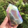NSIXSURIM Natural Electroplating Geode Agate Point Crystal Stone Tower Geode Agate Obelisk for Home Decoration Crystals and Stones(Size:Light Green) view 3