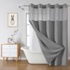 eachope Grey No Hook Waffle Weave Shower Curtain with snap-in Liner Replacement, 230GSM Waterproof Fabric Hotel Shower Curtain Set for Bathroom, Through Mesh Top Window,71Wx74H view 1