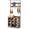 IRCPEN Coat Rack, Hall Tree with Shoe Bench for Entryway, 3-in-1 Shoe Racks With 7 Hooks/9 Shoe Racks/One Hanging Rod 31.5 D x 11.81 W x 70.87 H Antique Brown Black view 1