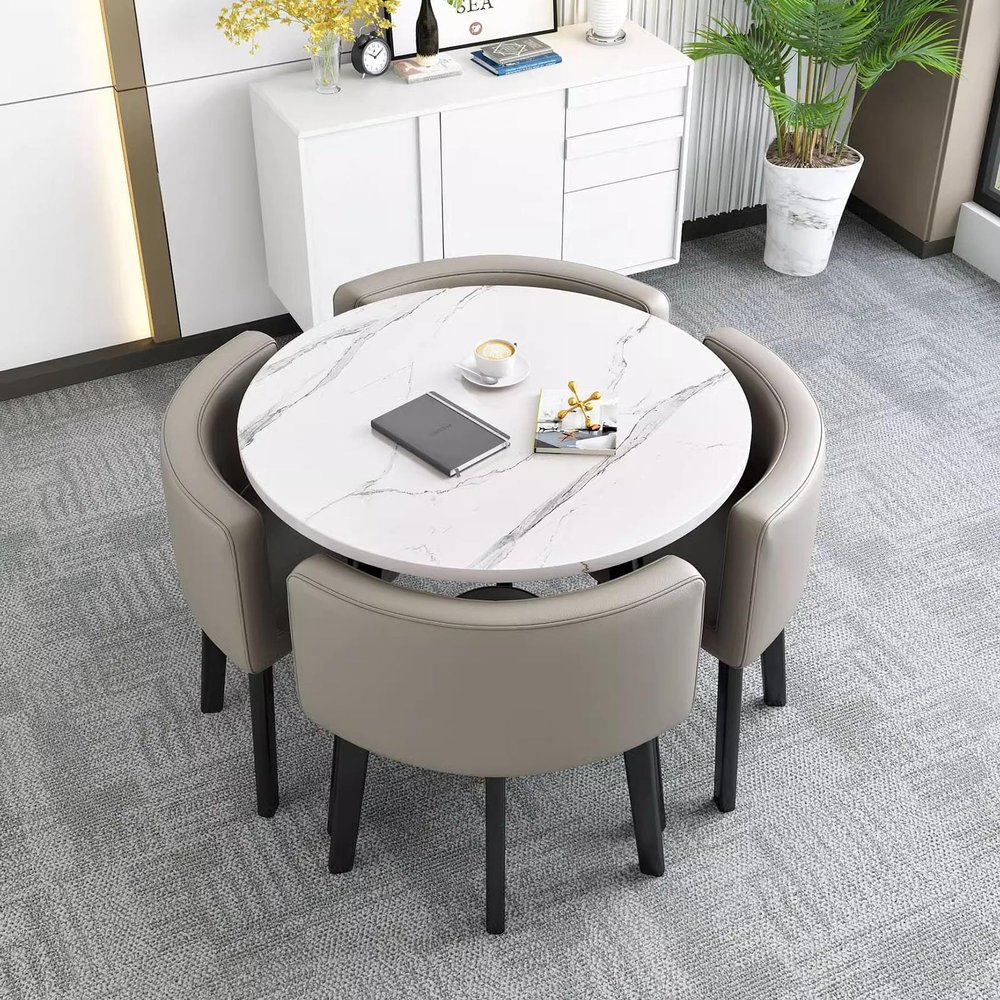 1 Table and 4 Chairs 5 Piece set, Round Furniture Table and Chair Set Round Conference Table, Round Breakfast Bar, Kitchen Dining Table Set for Kitchen, Dinning Room 80x75cm/31.5x29.5in(WxH) #38