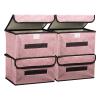PATIKIL Fabric Collapsible Storage Bin 10.2 x 7.5 x 6.3 Inch, 4 Pcs Foldable Storage Box Cube with Lids and Handle Organizer Container for Home Bedroom Closet Clothes, Pink view 1