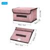 PATIKIL Fabric Collapsible Storage Bin 10.2 x 7.5 x 6.3 Inch, 4 Pcs Foldable Storage Box Cube with Lids and Handle Organizer Container for Home Bedroom Closet Clothes, Pink view 2