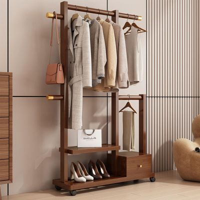 Clothes Organizer Stand On Wheels,entryway Coat Rack With Storage,Garment Racks For Hanging Clothes,bamboo Rolling Garment Rack,Multifunction Entry-way Coat Racks Stand For Bedroom Entryway(Color:Brow