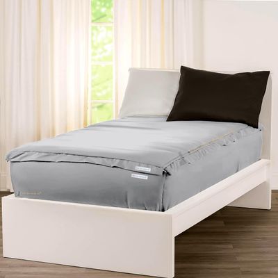 Zip On Sheets King Size Zipper Fitted Sheets - Includes 2 Zip-On Sheets & 1 Fitted Sheet Base - 8 Inch Deep Pockets - Extra Soft & Breathable Cotton 600 TC Fitted Sheet - Silver Grey
