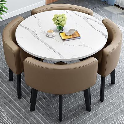 1 Table and 4 Chairs 5 Piece set, Round Furniture Table and Chair Set Round Conference Table, Round Breakfast Bar, Kitchen Dining Table Set for Kitchen, Dinning Room 80x75cm/31.5x29.5in(WxH) #34