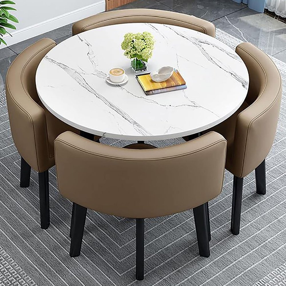 1 Table and 4 Chairs 5 Piece set, Round Furniture Table and Chair Set Round Conference Table, Round Breakfast Bar, Kitchen Dining Table Set for Kitchen, Dinning Room 80x75cm/31.5x29.5in(WxH) #34