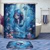 4 Pcs Mermaid Shower Curtain Set with Rug, Toilet Lid Cover and Bath Mat, Sea Ocean Octopus Coral Reef Fish Seashell Bathroom Shower Curtain with 12 Hooks Accessories Decorative view 2