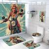 4 Pcs Girl Motorcycle Shower Curtain Set with Non-Slip Rugs, Toilet Lid Cover and Bath Mat, Fun Sexy Retro Canvas Painting Style Shower Curtain with 12 Hooks, Durable Bathroom Decor Set view 1