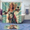 4 Pcs Girl Motorcycle Shower Curtain Set with Non-Slip Rugs, Toilet Lid Cover and Bath Mat, Fun Sexy Retro Canvas Painting Style Shower Curtain with 12 Hooks, Durable Bathroom Decor Set view 2
