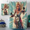 4 Pcs Girl Motorcycle Shower Curtain Set with Non-Slip Rugs, Toilet Lid Cover and Bath Mat, Fun Sexy Retro Canvas Painting Style Shower Curtain with 12 Hooks, Durable Bathroom Decor Set view 3