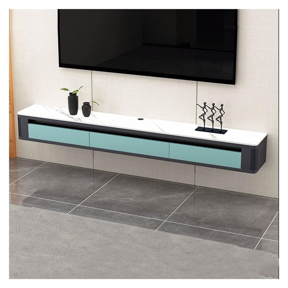 Tv Stand Modern Floating Wall Mounted 63 Inch Tv Console With 2 Drawers And Shelf, Space Saving Tv Stand Decorative Contemporary Media Storage Hanging Tv Cabinet Tv Cabinet (Blu 160*20*26Cm)