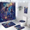 4 Pcs Space Astronaut Bathroom Shower Curtain Set with Rug, Toilet Lid Cover and Bath Mat, Colorful Fantasy Planet Nebula Galaxy Shower Curtain with 12 Hooks, Durable Bathroom Decor Set view 1