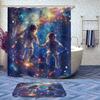 4 Pcs Space Astronaut Bathroom Shower Curtain Set with Rug, Toilet Lid Cover and Bath Mat, Colorful Fantasy Planet Nebula Galaxy Shower Curtain with 12 Hooks, Durable Bathroom Decor Set view 2