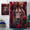 4 Pcs Red Rose Lion Shower Curtain Set with Non-Slip Rugs, Toilet Lid Cover and Bath Mat, Valentine's Day Wild Animals Floral Romantic Flower Bathroom Decor Sets Accessories with 12 Hooks view 3