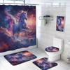 4 Pcs Starry Sky Unicorn Bathroom Shower Curtain Set with Rugs,Toilet Lid Cover, Bath Mat, Stars Galaxy Art Fantasy Unicorn Bathroom Shower Curtain with 12 Hooks Accessories Decorative view 1