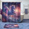 4 Pcs Starry Sky Unicorn Bathroom Shower Curtain Set with Rugs,Toilet Lid Cover, Bath Mat, Stars Galaxy Art Fantasy Unicorn Bathroom Shower Curtain with 12 Hooks Accessories Decorative view 2