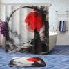 4 Pcs Japanese Ninja Bathroom Shower Curtain Set with Rug, Toilet Lid Cover and Bath Mat, Bushido Red Sun Retro Cool Samurai Bathroom Shower Curtain with 12 Hooks Accessories Decorative view 2