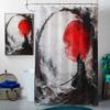 4 Pcs Japanese Ninja Bathroom Shower Curtain Set with Rug, Toilet Lid Cover and Bath Mat, Bushido Red Sun Retro Cool Samurai Bathroom Shower Curtain with 12 Hooks Accessories Decorative view 3