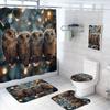 4 Pcs Owl Bathroom Shower Curtain Set with Rugs,Toilet Lid Cover, Bath Mat, Cute Animal Forest Birds Wildlife Wild Bathroom Shower Curtain with 12 Hooks Accessories Decorative view 1