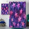 4 Pcs Star Shower Curtain Set with Non-Slip Rugs, Toilet Lid Cover and Bath Mat, Starry Galaxy Night Fantasy Cute Cartoon Purple Shower Curtain with 12 Hooks, Durable Bathroom Decor Set view 3