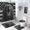 4 Pcs Country Bear Shower Curtain Set with Non-Slip Rugs, Toilet Lid Cover and Bath Mat, Rustic Hunting Camo American Flag Black and White Bathroom Shower Curtain with 12 Hooks Accessories Decorative view 1