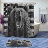 4 Pcs Country Bear Shower Curtain Set with Non-Slip Rugs, Toilet Lid Cover and Bath Mat, Rustic Hunting Camo American Flag Black and White Bathroom Shower Curtain with 12 Hooks Accessories Decorative view 2