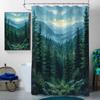 4 Pcs Nature Forest Bathroom Shower Curtain Set with Rug, Toilet Lid Cover and Bath Mat, Forest Green Fog Magic Pine Tree Bathroom Shower Curtain with 12 Hooks Accessories Decorative view 3