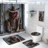 4 Pcs Western Farmhouse Shower Curtain Set with Rugs,Toilet Lid Cover, Bath Mat, Rustic Wooden Cowboy Hat Boots Bathroom Decor Sets Accessories with 12 Hooks view 1