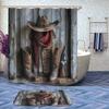 4 Pcs Western Farmhouse Shower Curtain Set with Rugs,Toilet Lid Cover, Bath Mat, Rustic Wooden Cowboy Hat Boots Bathroom Decor Sets Accessories with 12 Hooks view 2