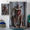 4 Pcs Western Farmhouse Shower Curtain Set with Rugs,Toilet Lid Cover, Bath Mat, Rustic Wooden Cowboy Hat Boots Bathroom Decor Sets Accessories with 12 Hooks view 3