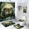 4 Pcs Owl Shower Curtain Set with Non-Slip Rugs, Toilet Lid Cover and Bath Mat, Cute Animal Forest Sleep Moon Night Birds Shower Curtain with 12 Hooks, Durable Bathroom Decor Set view 1