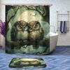 4 Pcs Owl Shower Curtain Set with Non-Slip Rugs, Toilet Lid Cover and Bath Mat, Cute Animal Forest Sleep Moon Night Birds Shower Curtain with 12 Hooks, Durable Bathroom Decor Set view 2