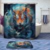 4 Pcs Tiger Bathroom Shower Curtain Set with Rug, Toilet Lid Cover and Bath Mat, Tiger Wild Animal Cool Anime Cool Big Cat Bathroom Shower Curtain with 12 Hooks Accessories Decorative view 2