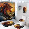 4 Pcs Dragon Shower Curtain Set with Non-Slip Rugs, Toilet Lid Cover and Bath Mat, Japanese Dragon Sea Wave Fantasy Animal Bathroom Shower Curtain with 12 Hooks Accessories Decorative view 1